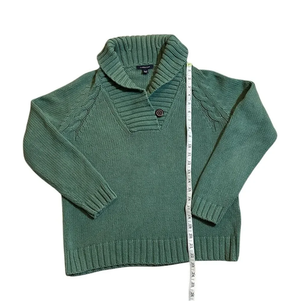Lands’ End Women’s Cable Knit Sweater with button detail Color Green Size Medium